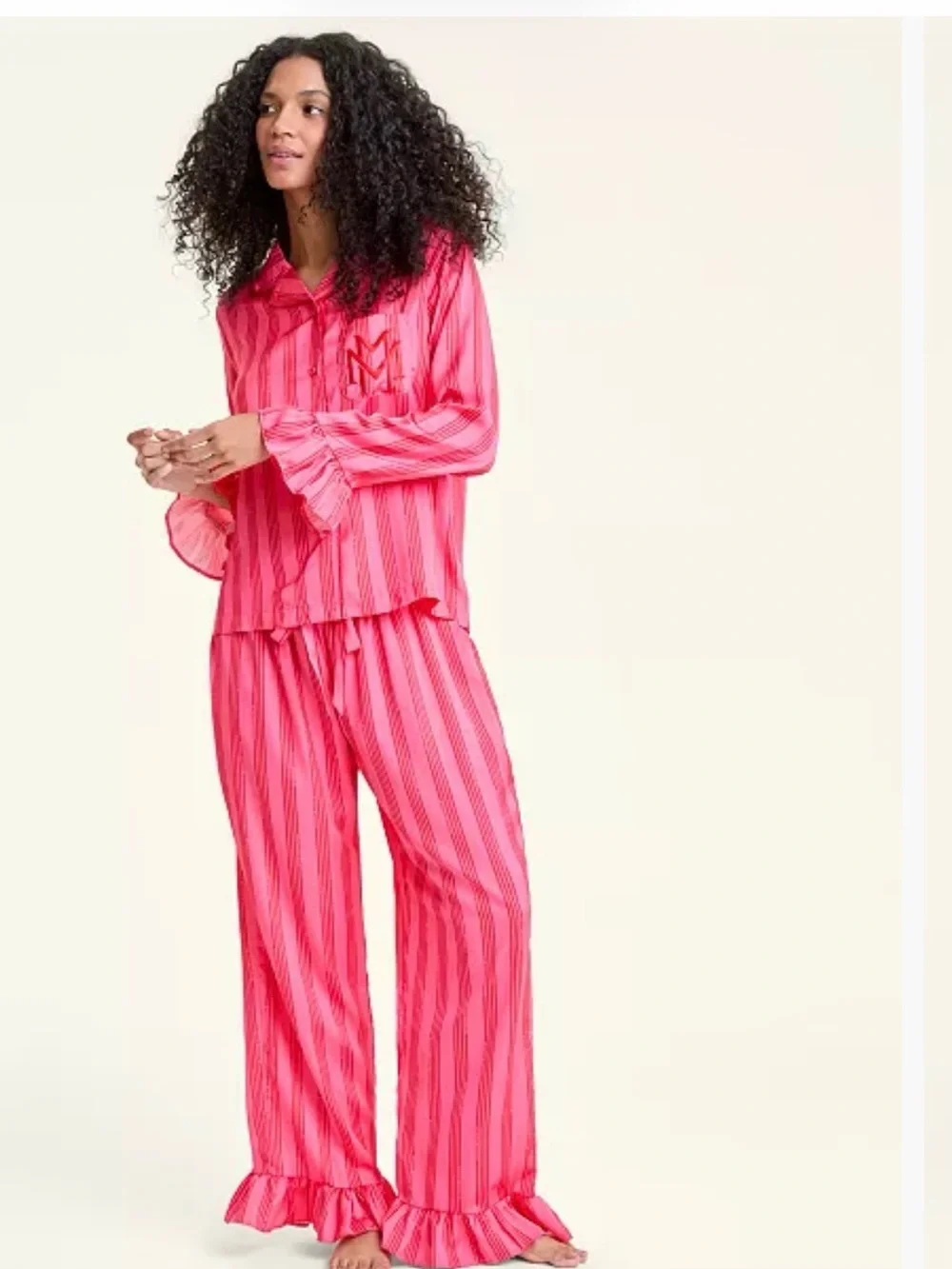 Disney Pink Striped Ruffle-Trim Pajama Set